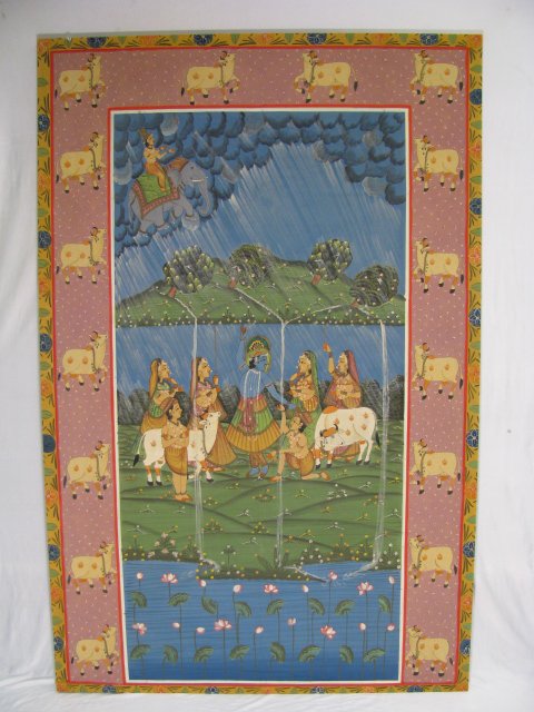 Appraisal: Large colorful hand painted Indonesian silk wall hanging No signature