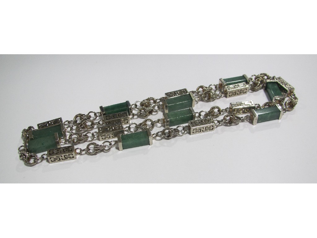 Appraisal: Jade and white metal necklace