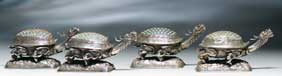 Appraisal: FOUR SILVER DRAGON TURTLE VESSELS Four Chinese silver vessels in