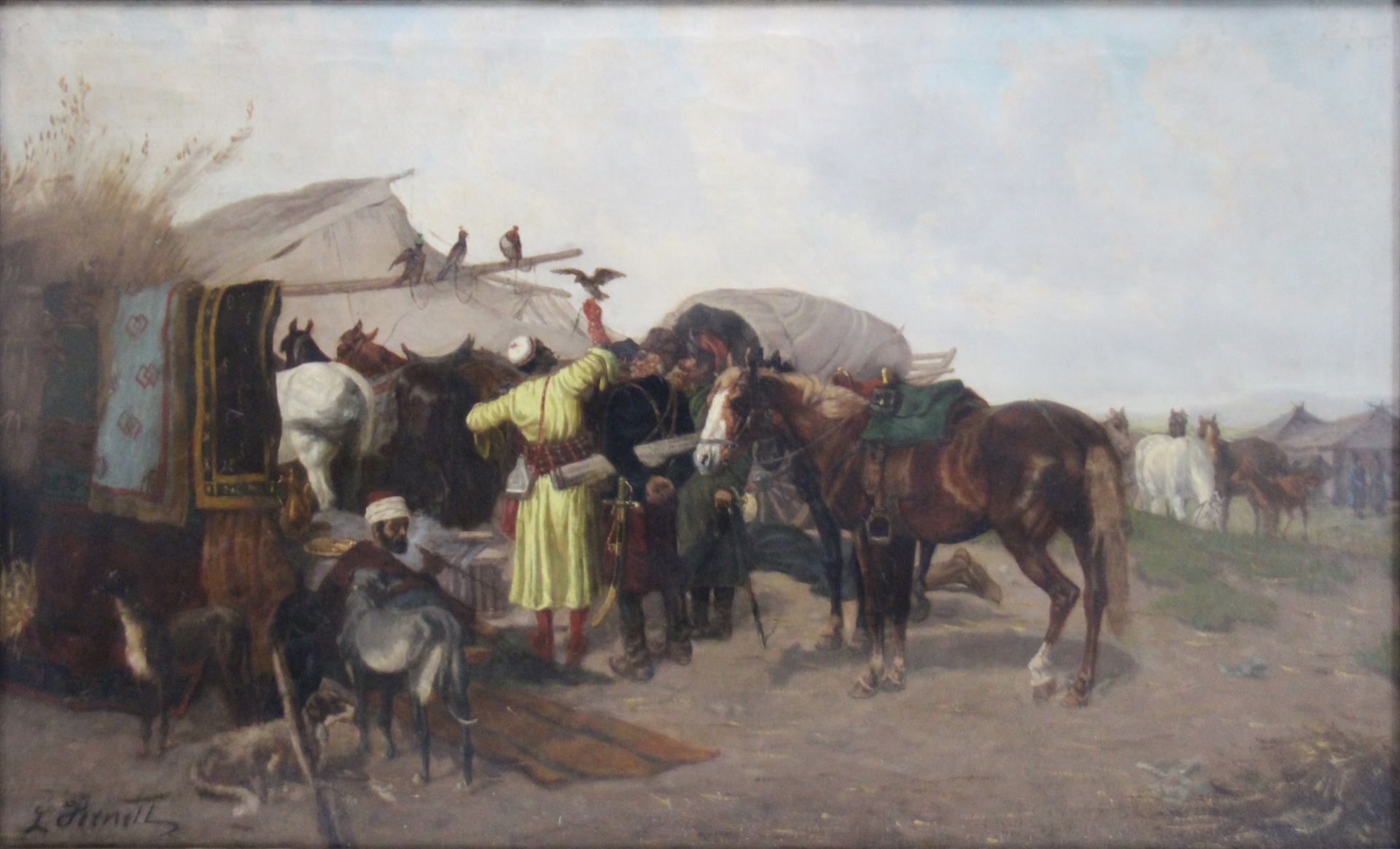 Appraisal: ORIENTALIST TRADE SCENE TH CENTURY Oil on canvas Orientalist Cossack