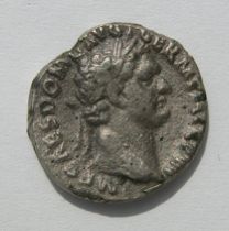 Appraisal: Domitian C - A D A silver coin profile facing