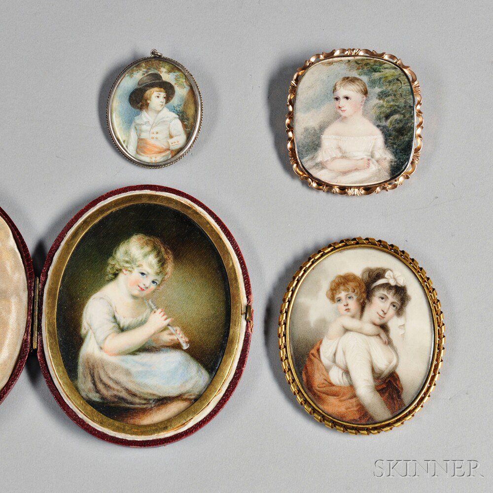 Appraisal: Four Portrait Miniatures late th mid- th century a mother