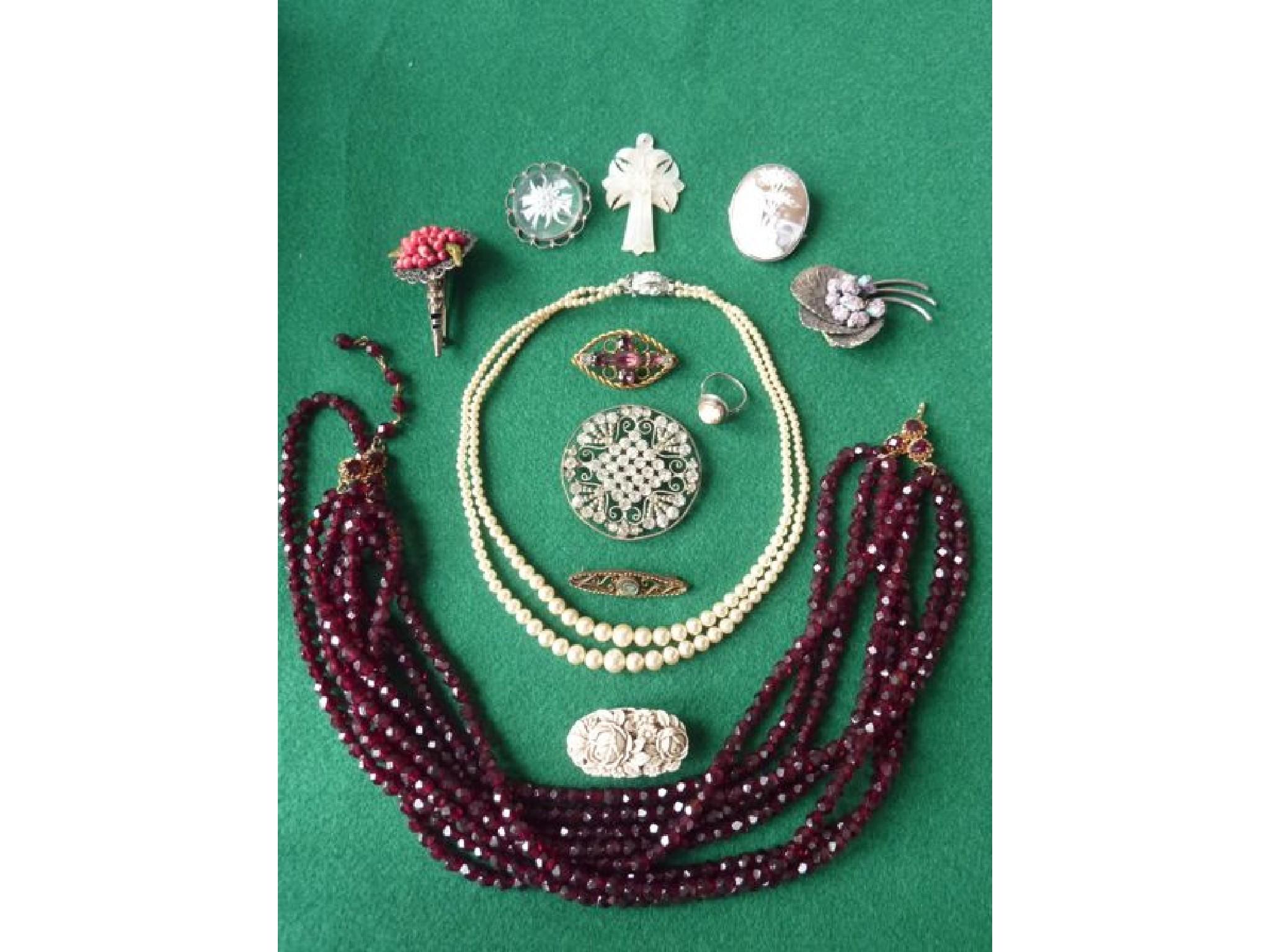 Appraisal: A pearl two strand necklace and further costume jewellery