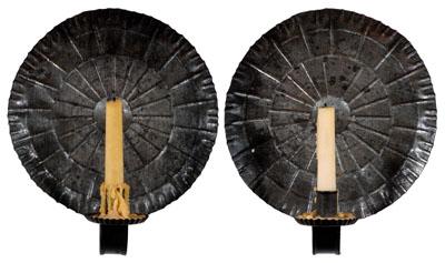 Appraisal: Pair circular tin sconces circular with crimped borders New England