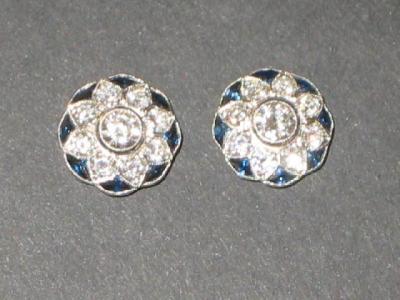 Appraisal: A PAIR OF SAPPHIRE AND DIAMOND EARRINGS of stud form