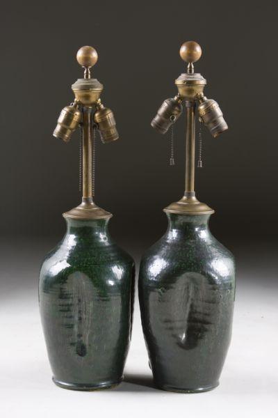 Appraisal: NC Pottery Pair of Pinch Vase Lamps ca attributed to