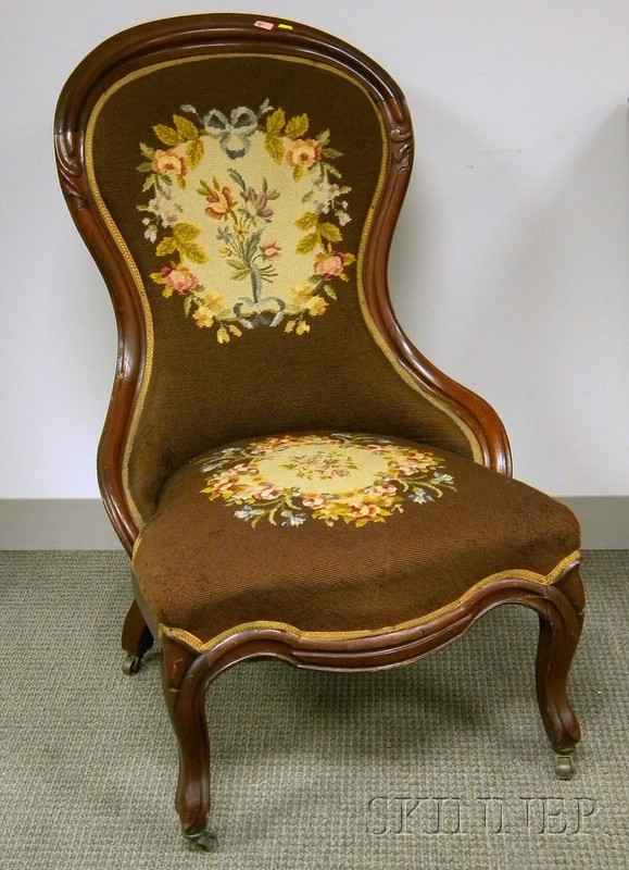 Appraisal: Victorian Rococo Revival Needlepoint Upholstered Carved Walnut Parlor Chair