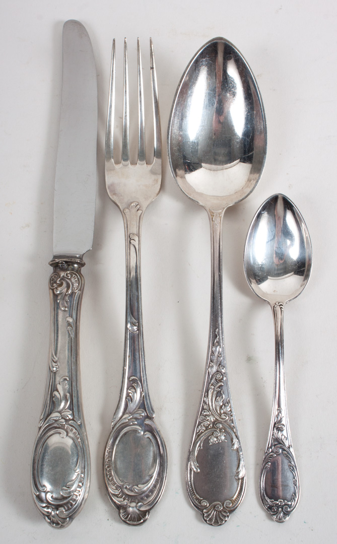 Appraisal: German rococo style silver flatware pieces including dinner knives in