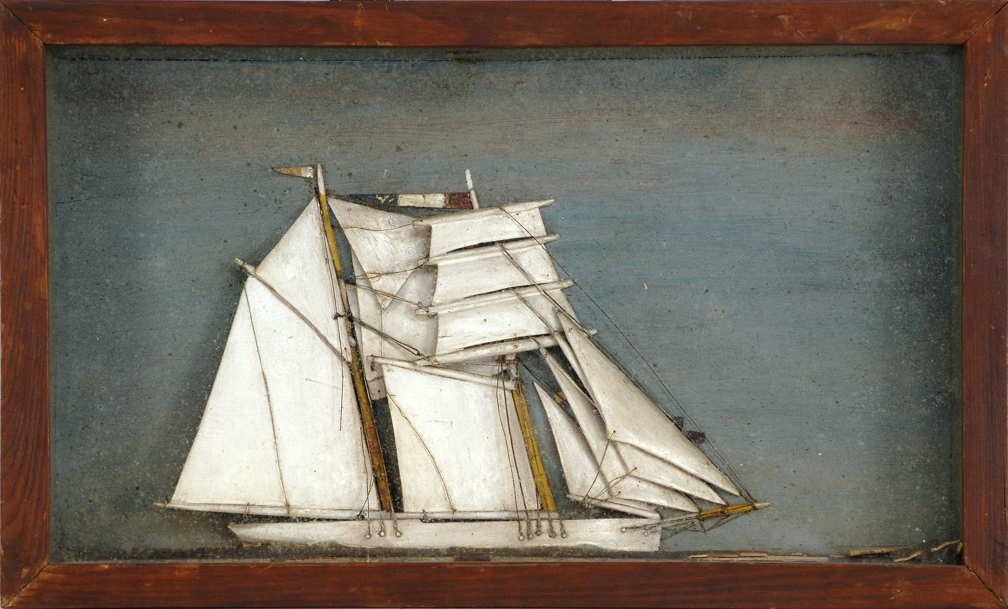 Appraisal: FRAMED SHADOW BOX MODEL OF A SHIP Early th CenturyA