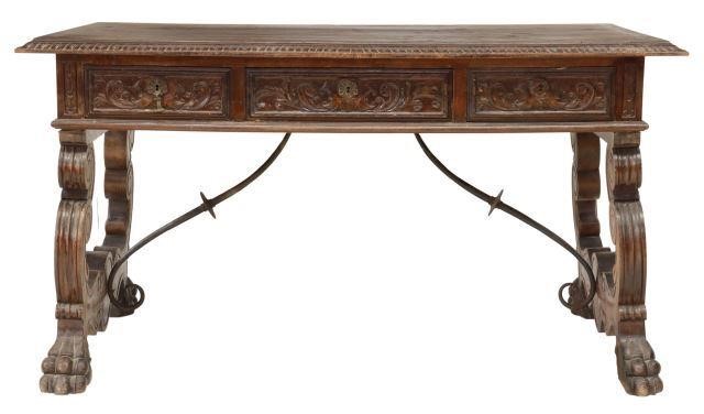 Appraisal: Spanish Renaissance Revival walnut library desk th c having rectangular