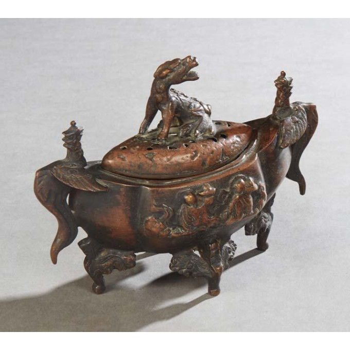 Appraisal: Chinese Bronze Censer th c the pierced cover with a