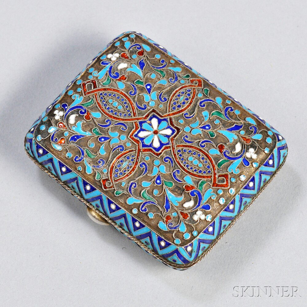 Appraisal: Russian Silver and Cloisonn -enameled Case Moscow - maker's mark