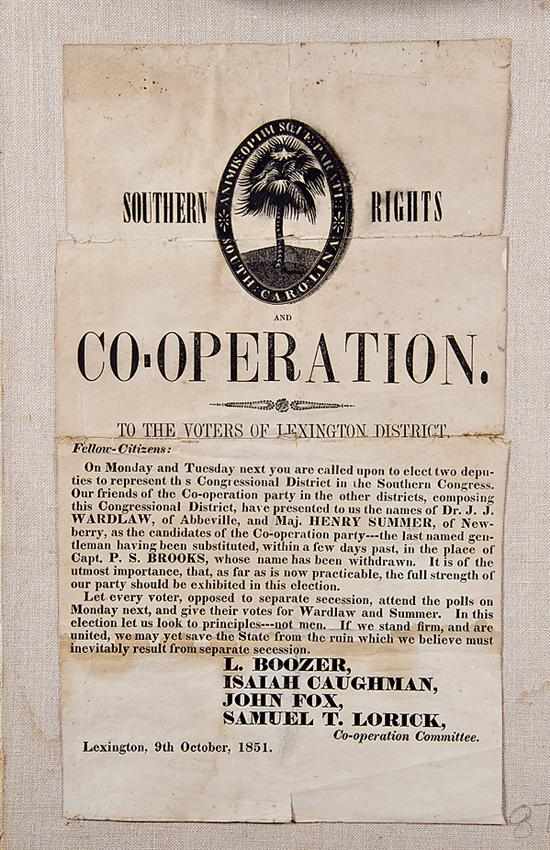 Appraisal: Lexington District South Carolina Southern Rights and Cooperation broadside dated