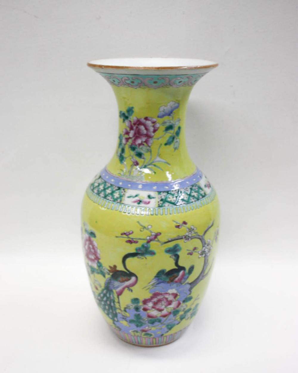 Appraisal: CHINESE PORCELAIN VASE of baluster form hand painted with peacocks