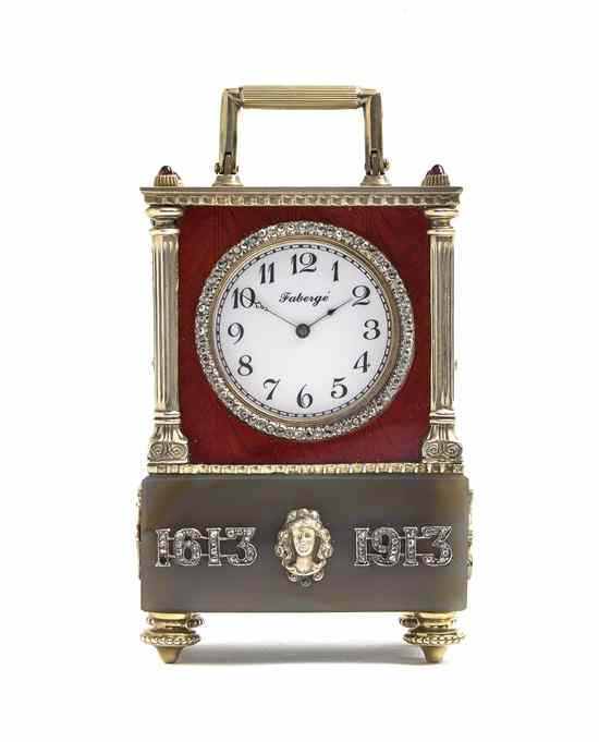 Appraisal: A Russian Gilt Silver Diamond and Enameled Clock with spurious