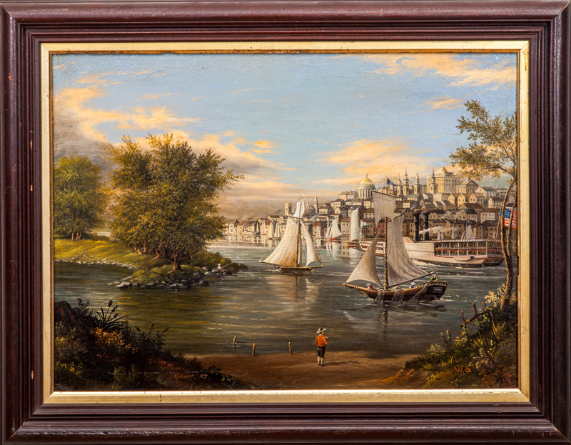 Appraisal: AMERICAN SCHOOL VIEW ON THE RIVER ALBANY NY Oil on