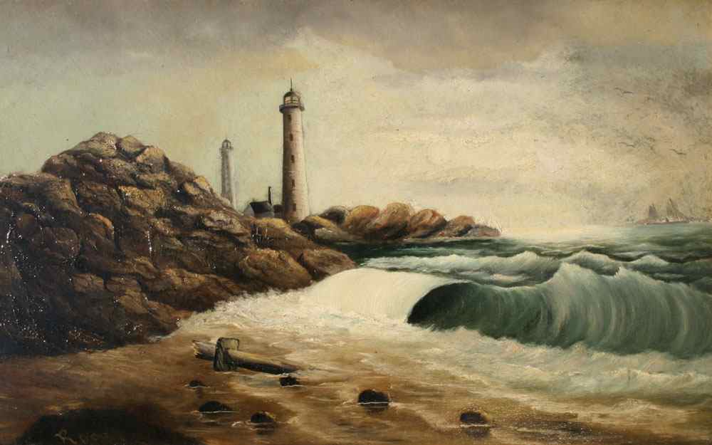 Appraisal: TURN OF THE CENTURY PRIMITIVE OIL BOARD OF THATCHER'S ISLAND