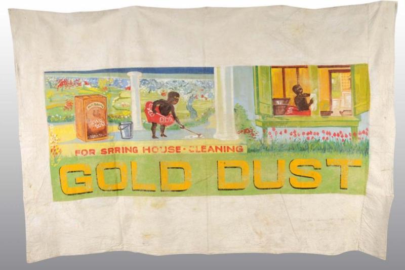 Appraisal: Painted Gold Dust Cloth Banner Description Early s Condition Excellent