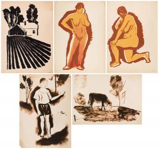 Appraisal: FIVE GOUACHES BY NIKOLAY STEPANOVICH TROSHIN RUSSIAN - At a