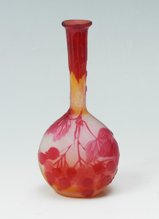 Appraisal: CAMEO GLASS BERRY MOTIF VASE SIGNED GALLE Flared rim with