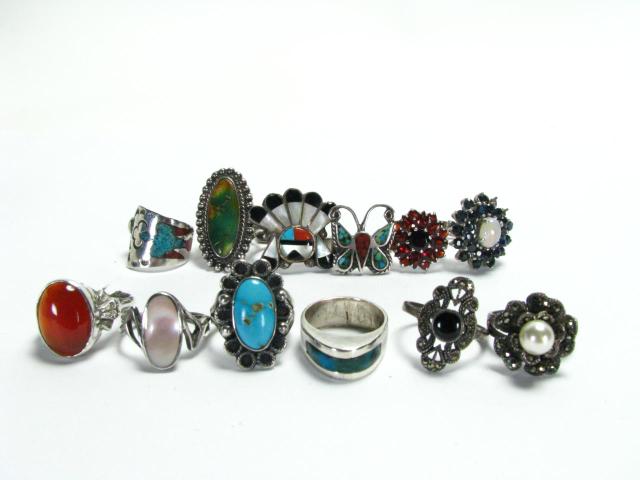 Appraisal: Twelve Mexican native American and Southwestern rings including six silver