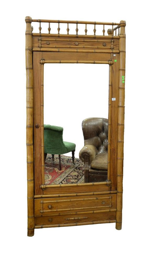 Appraisal: Faux Bamboo Armoire with mirrored door height inches width inches