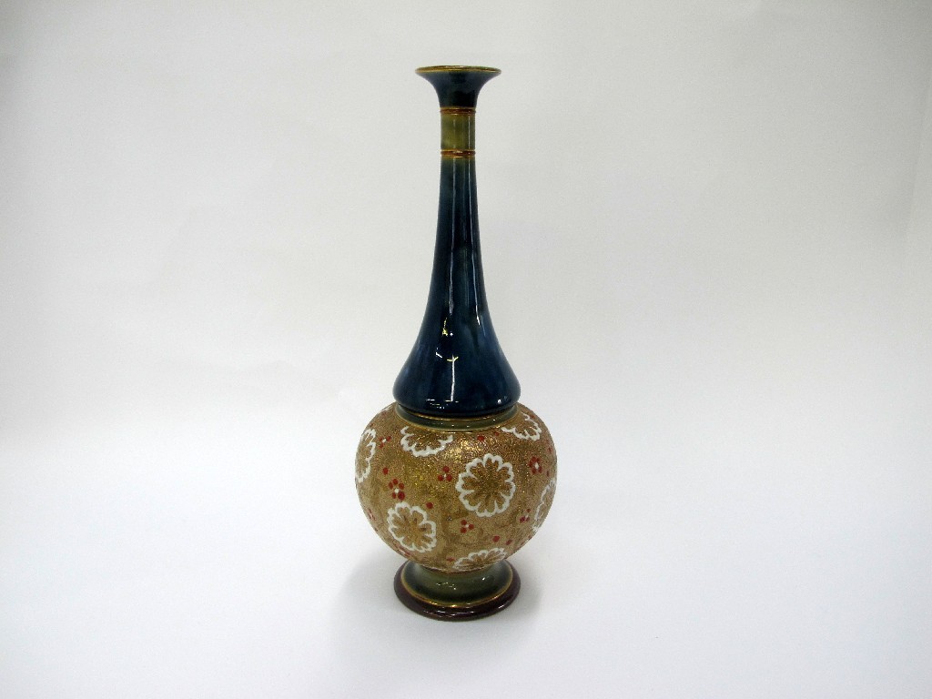 Appraisal: Doulton Lambeth vase with mottled gilt and painted body a