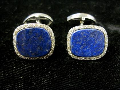 Appraisal: Lapis cufflinks in karat white goldFramed by petite circular cut