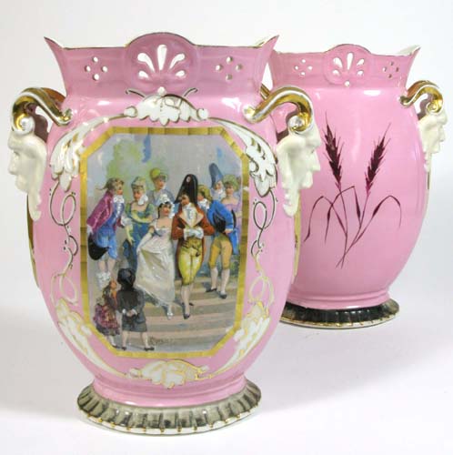 Appraisal: PAIR OF PARIS PORCELAIN GARNITURE VASES - H decorated with