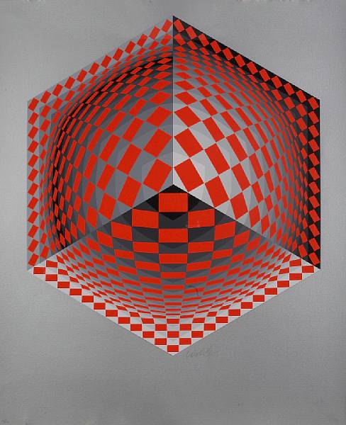 Appraisal: Victor Vasarely Hungarian - Untitled Geometric Composition Screenprint in colors