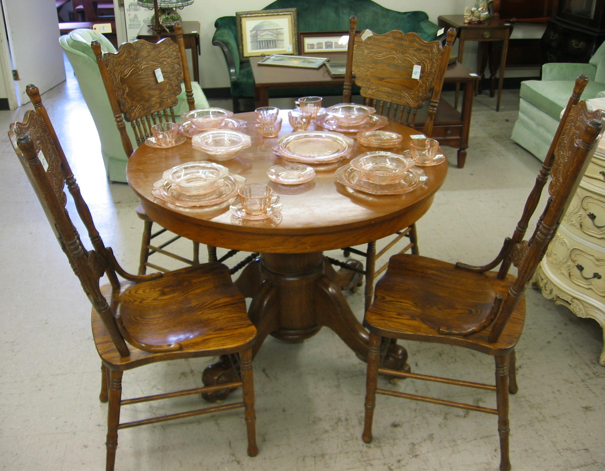 Appraisal: SET OF FOUR PRESSED-BACK OAK DINING CHAIRS American antique reproductions