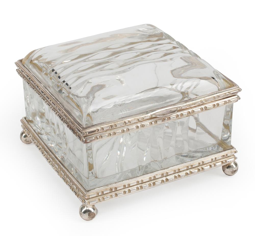 Appraisal: Nepalese Baccarat-Style Silver Gilt-Mounted Dresser Box hinged lid ball feet