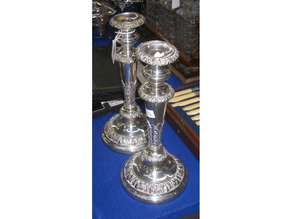 Appraisal: Pair of silver plated candl