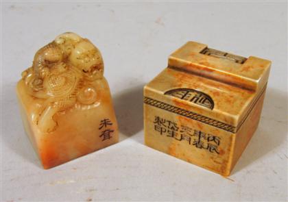 Appraisal: Two Chinese soapstone seals inscribed carved by dai seng spring