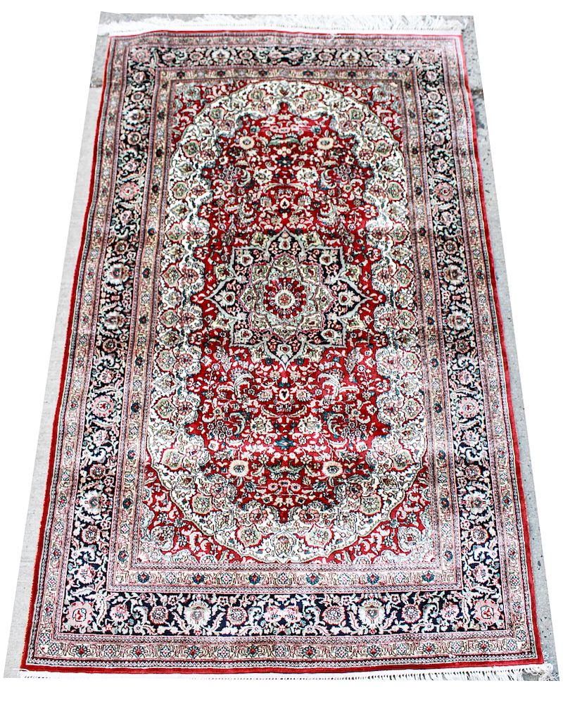 Appraisal: Persian Silk Floral Motif Area Rug ' x ' Persian