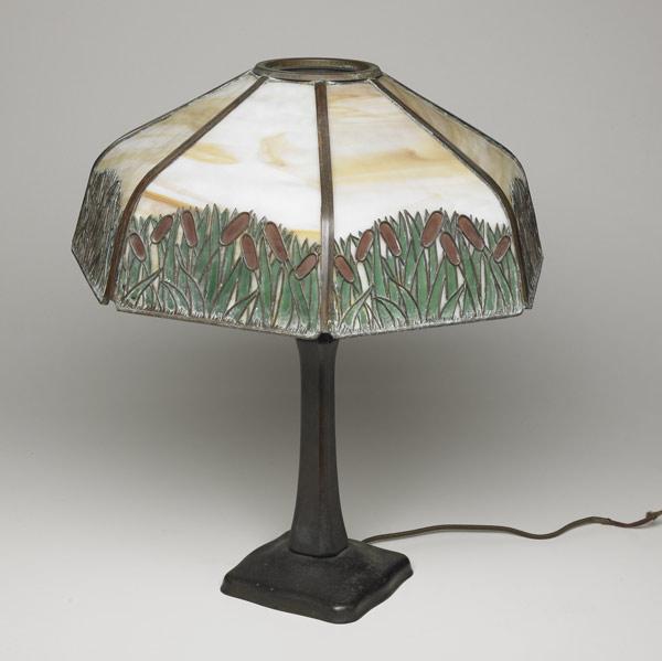 Appraisal: HANDEL AND HANDEL STYLE Table lamp with reproduction cattail shade