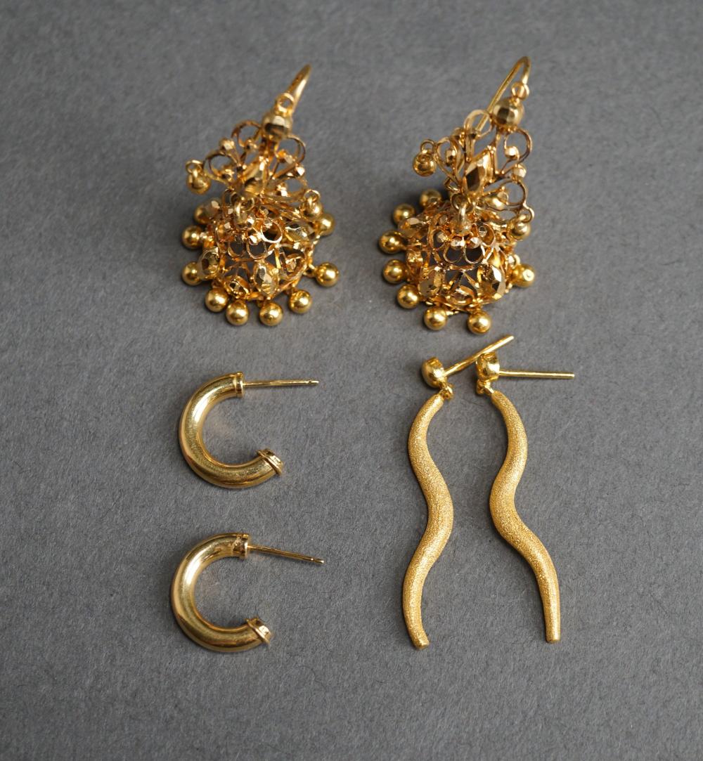 Appraisal: PAIR OF HIGH-KARAT YELLOW-GOLD PIERCED EARRINGS AND TWO PAIRS OF