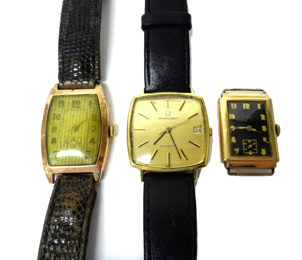 Appraisal: A gentleman's gold curved square cased Universal Geneve Automatic wristwatch