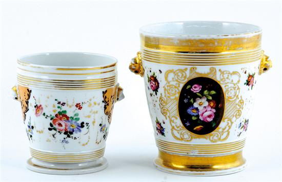 Appraisal: Paris porcelain cachepots late th century each similarly decorated in