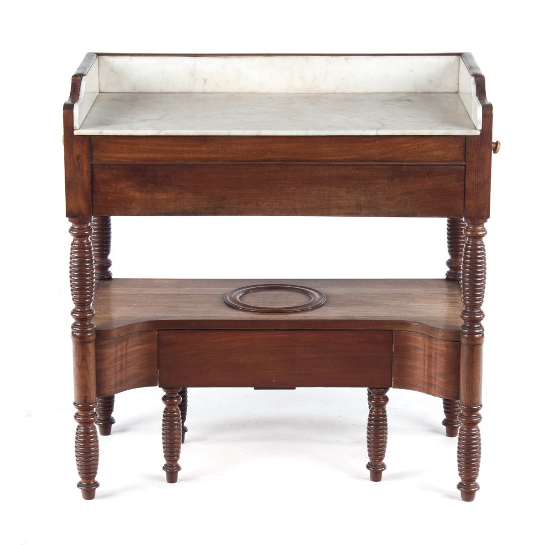 Appraisal: Victorian walnut marble top washstand mid- th century variegated white