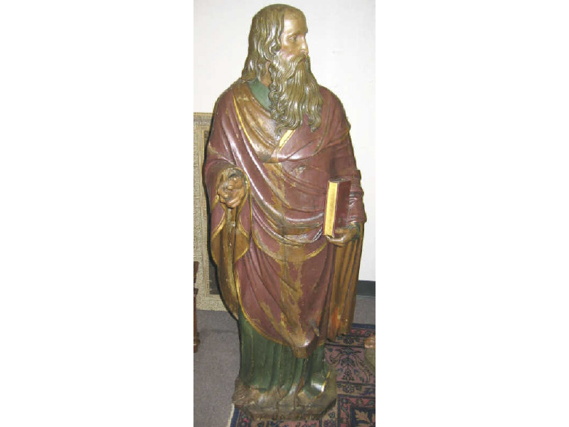 Appraisal: CARVED WOODEN RELIGIOUS FIGURE St Matthew with a long beard