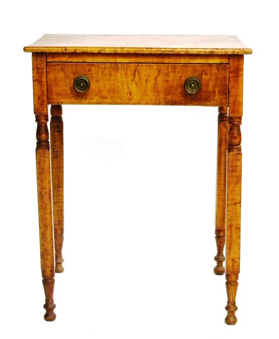 Appraisal: American Sheraton single drawer stand figured maple two stamped brass