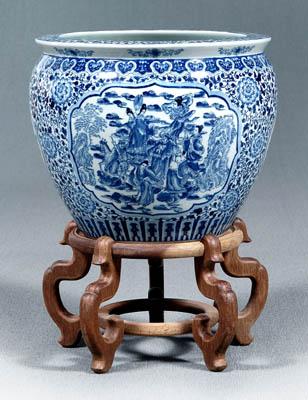 Appraisal: Chinese blue and white fish bowl shaped cartouches of The