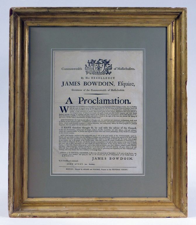 Appraisal: Shays' Rebellion Broadside Proclamation United States C Printed proclamation by