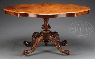 Appraisal: FINE BURLED WALNUT CARVED TILT TOP BREAKFAST TABLE FINE BURLED