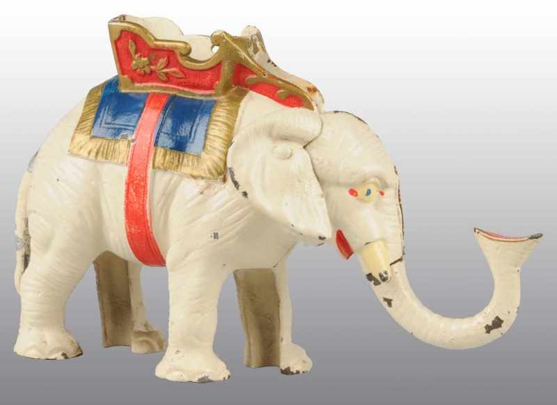 Appraisal: Cast Iron Elephant Pull Tail Mechanical Bank Description Circa Hubley