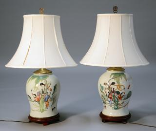 Appraisal: Pair of Chinese Lamps Pair of Chinese porcelain table lamps