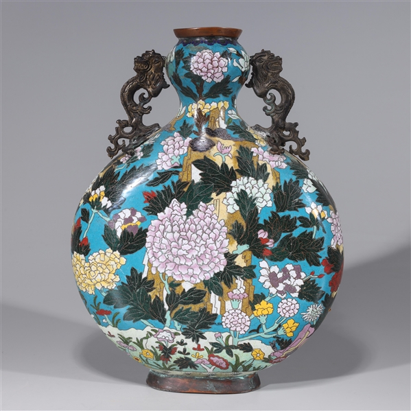 Appraisal: Chinese bronze cloisonne vase with molded handles some wear some