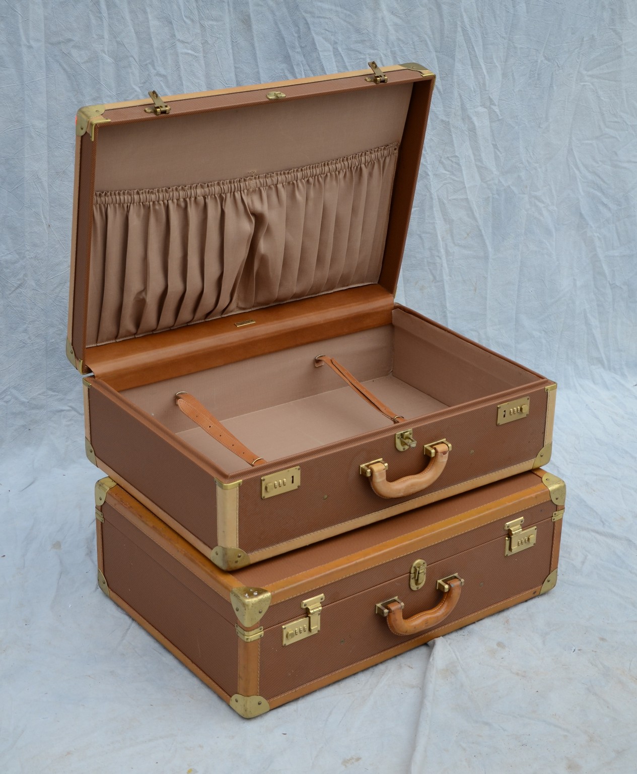 Appraisal: Pair of Bottega Venetta Hard Sided Suitcases bench sewn belting