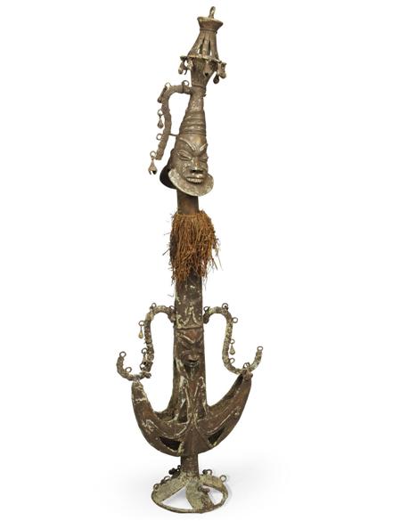 Appraisal: CEREMONIAL FIGURAL STAFF YORUBA PEOPLE IJEBU REGION NIGERIA EARLY TH